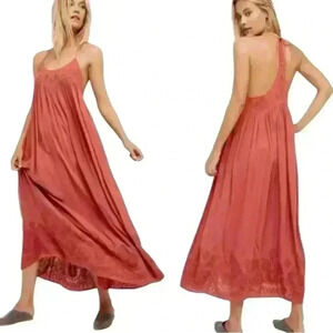 Free People Embroidered Racer Back Maxi in Rust, Size S